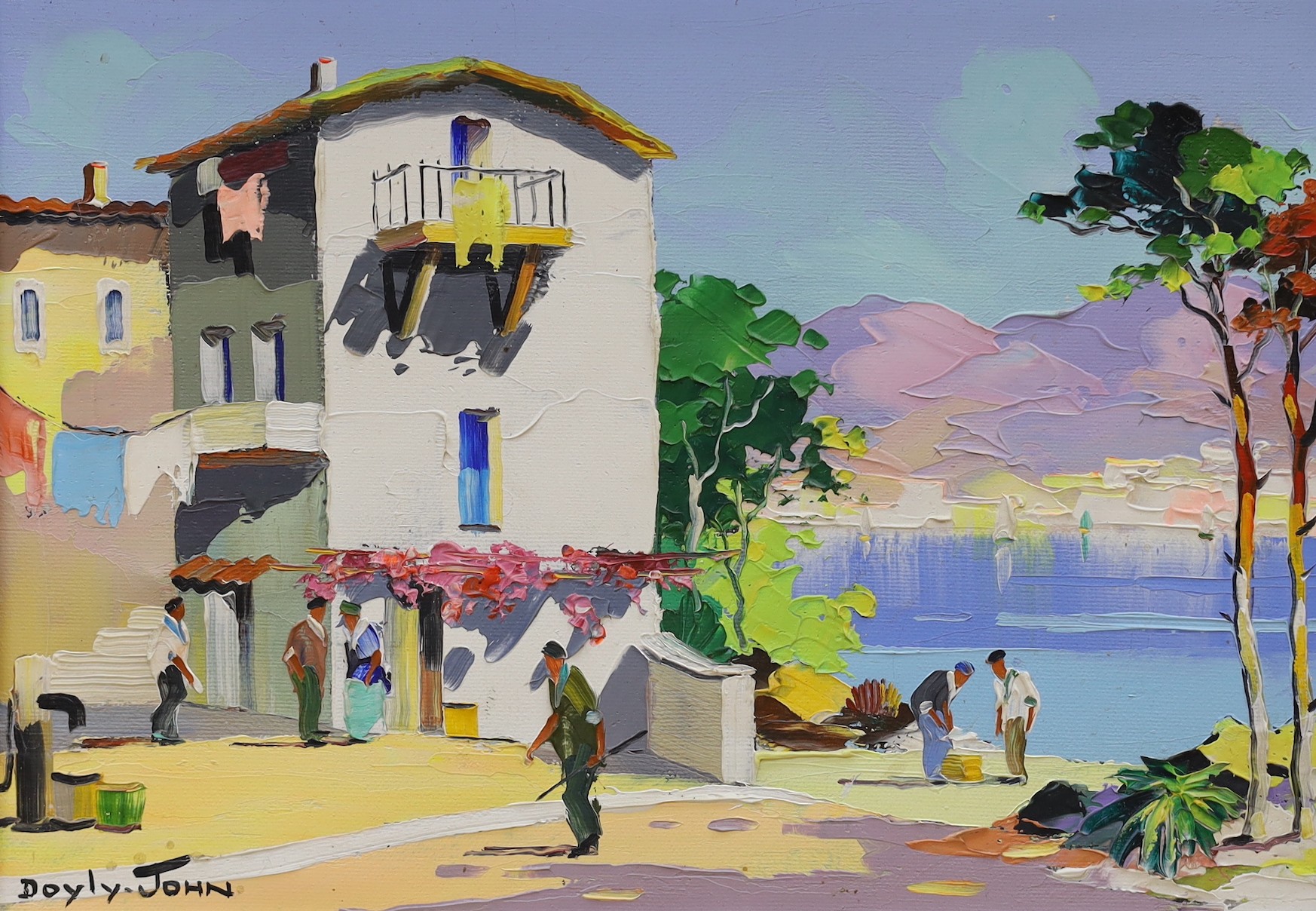 Cecil Rochfort D'Oyly John (1906-1993), oil on canvas, Mediterranean coastal town, signed, with label verso, 24 x 35cm